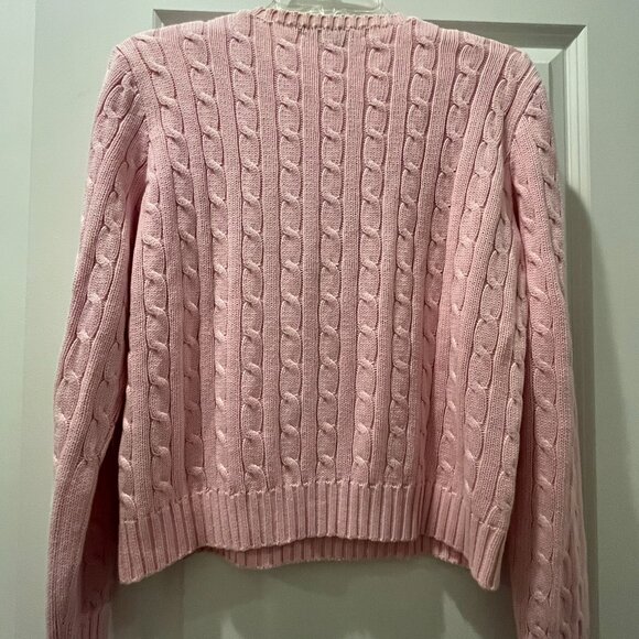 Ralph Lauren Ice Pink Cotton Cable Knit Sweater Size Large - Picture 3 of 3